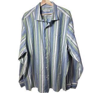 Tommy Bahama Shirt Men XXL 2XL Blue Pima Cotton Stripe Long Sleeve Flip Cuff